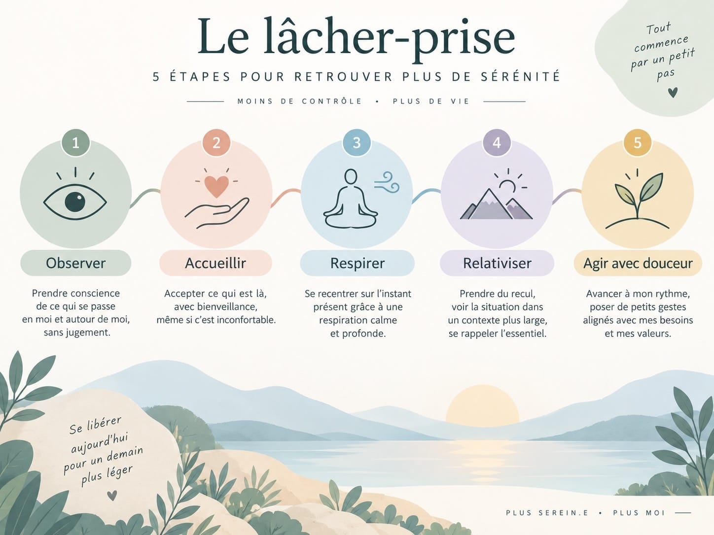 Infographie méthode en 5 étapes pour lâcher prise